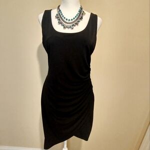 Venus Black Asymmetrical Ruched Mini Dress